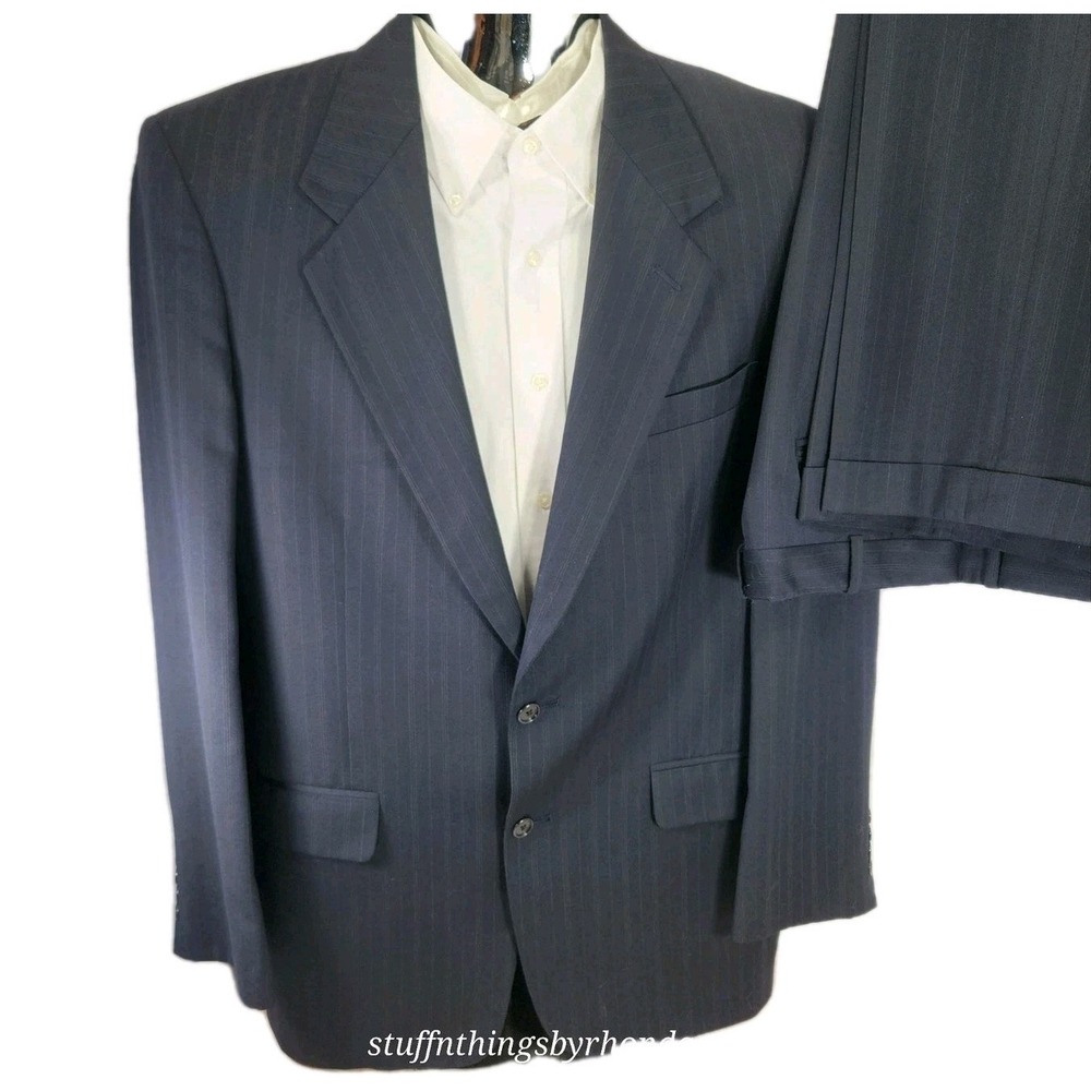 American Clothing By Bill Bryan‎ Mens Blue Pinstripe Custom Suit W/ Cuffed Pants